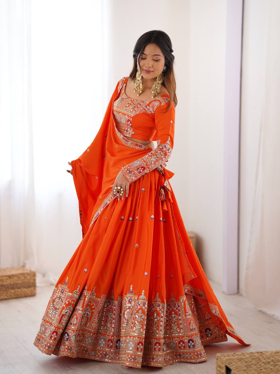 Orange Sequnce Work Chaniya Choli
