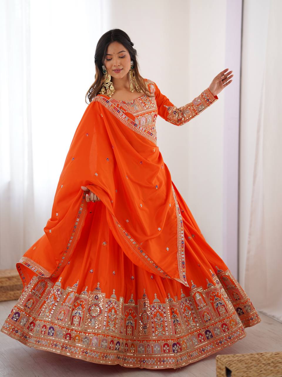Orange Sequnce Work Chaniya Choli