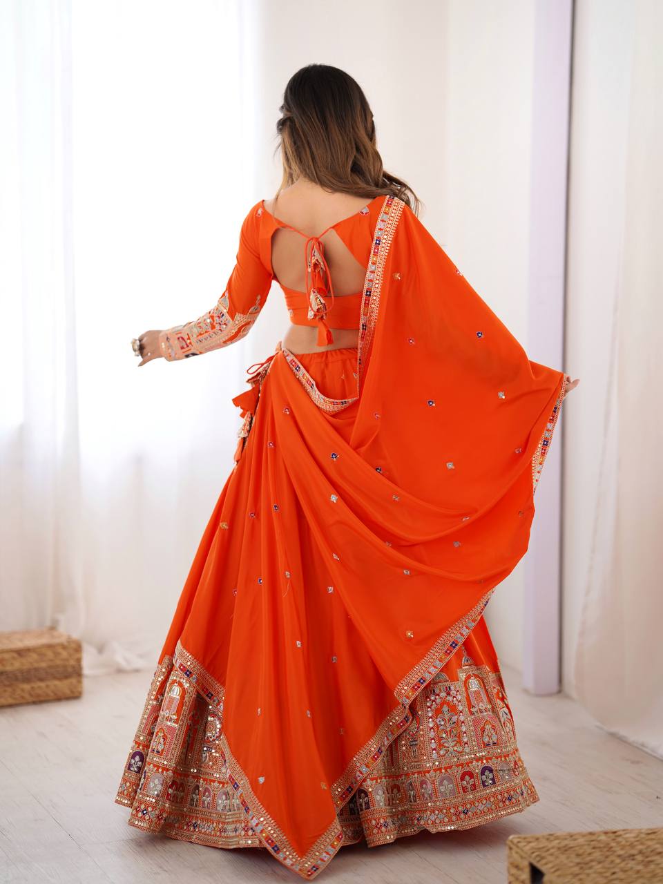 Orange Sequnce Work Chaniya Choli
