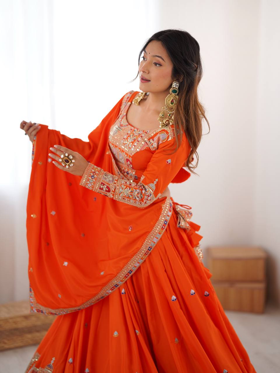 Orange Sequnce Work Chaniya Choli