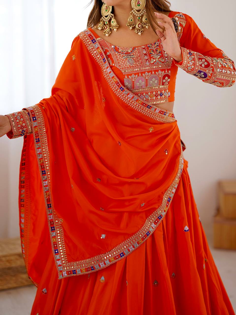 Orange Sequnce Work Chaniya Choli