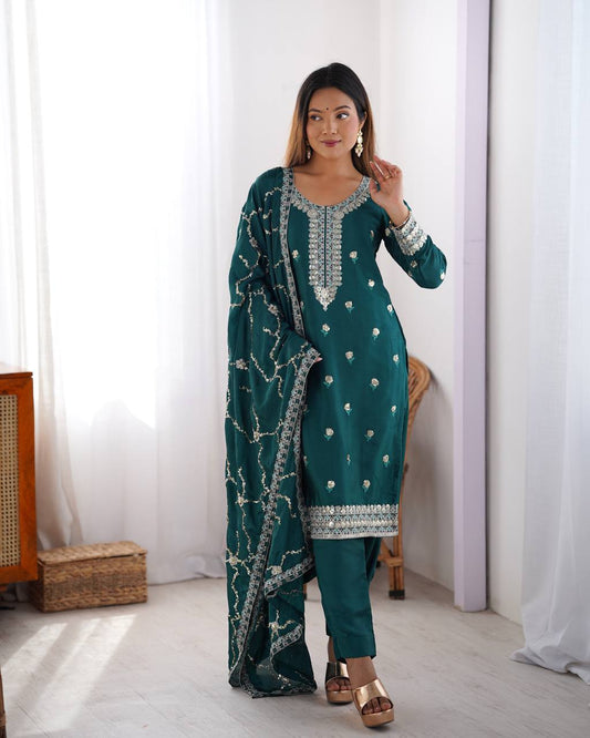 Rama Embroidered Kurta Set For Festival