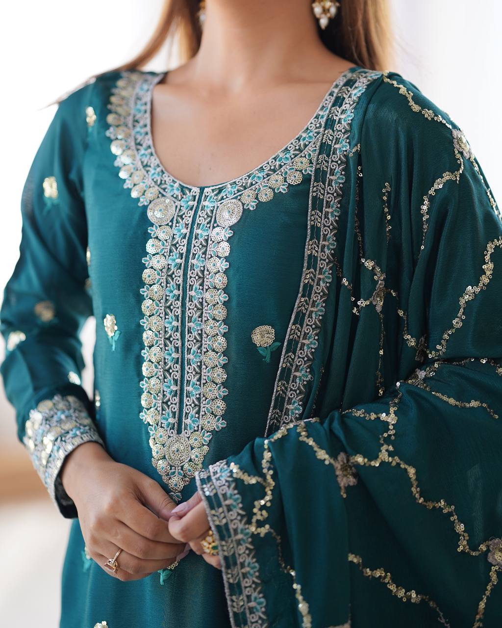 Rama Embroidered Kurta Set For Festival