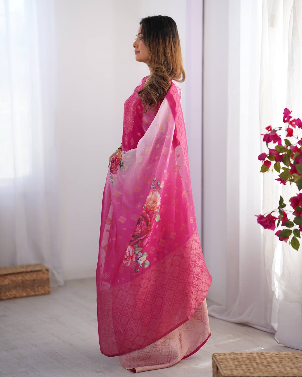 Pink Chanderi Silk Kurta Set For Women