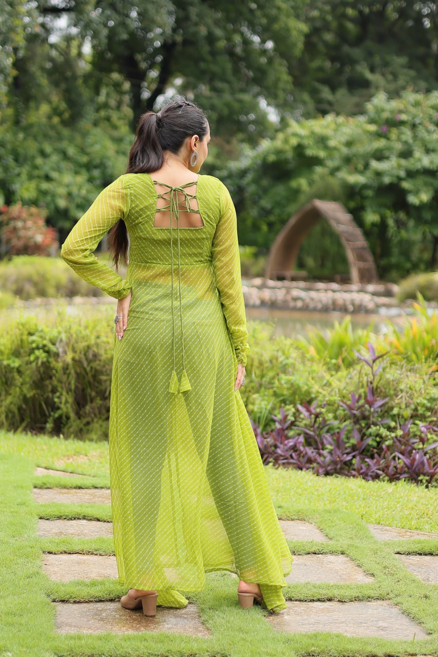 Green Indo-Fusion Style With This Faux Georgette Jacket-Style Kurti