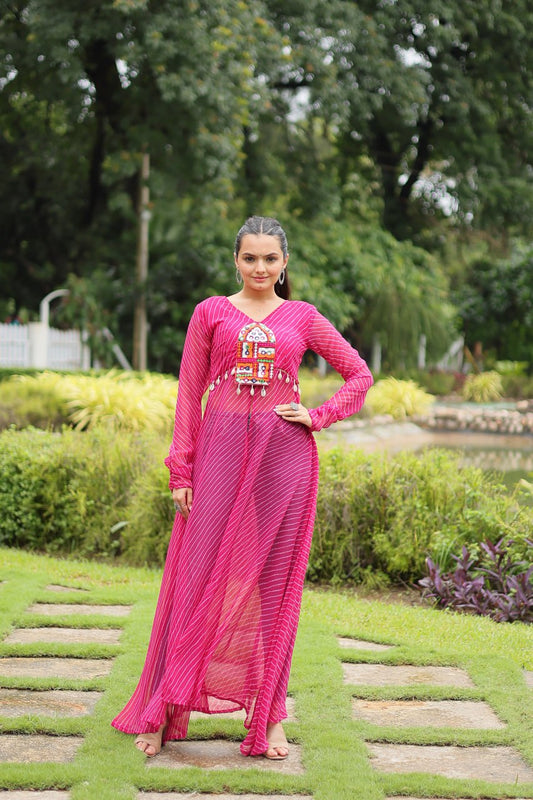 Pink Indo-Fusion Style With This Faux Georgette Jacket-Style Kurti
