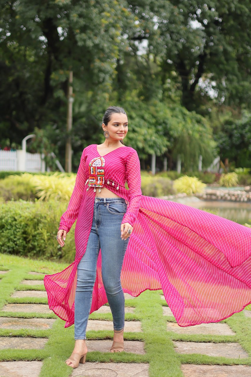 Pink Indo-Fusion Style With This Faux Georgette Jacket-Style Kurti