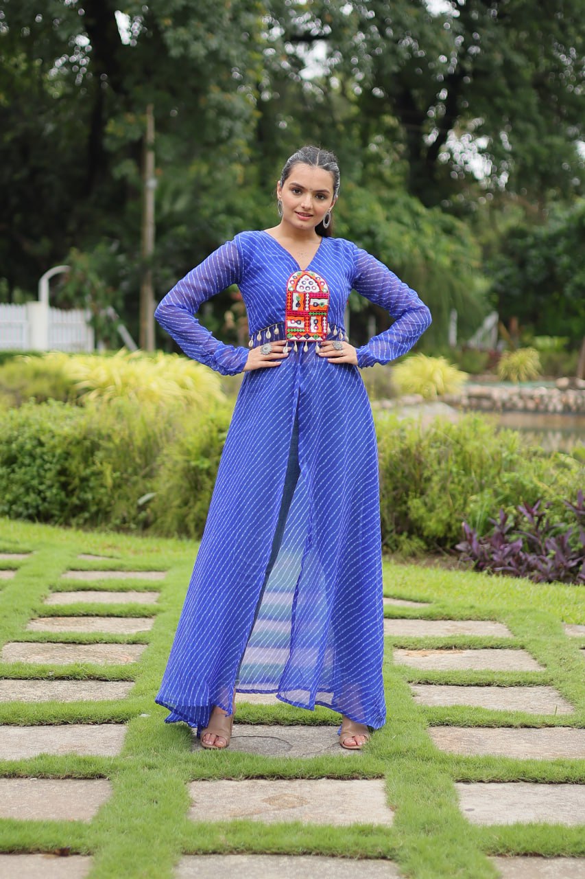 Blue Indo-Fusion Style With This Faux Georgette Jacket-Style Kurti