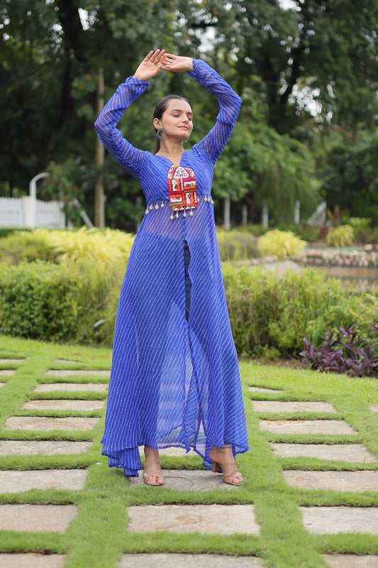 Blue Indo-Fusion Style With This Faux Georgette Jacket-Style Kurti