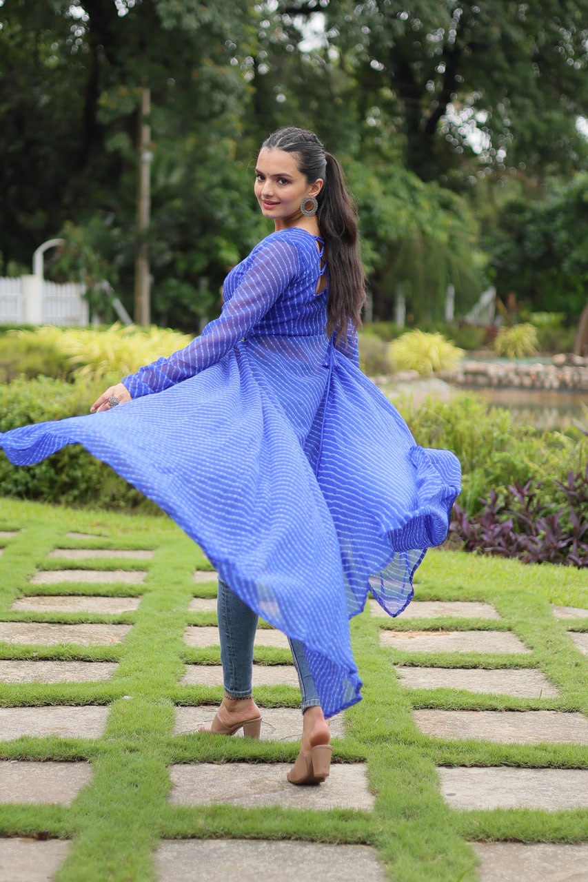 Blue Indo-Fusion Style With This Faux Georgette Jacket-Style Kurti