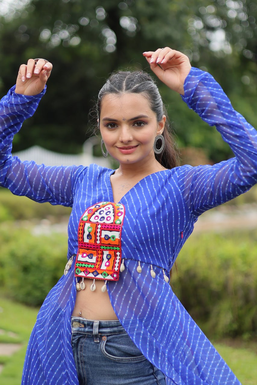 Blue Indo-Fusion Style With This Faux Georgette Jacket-Style Kurti