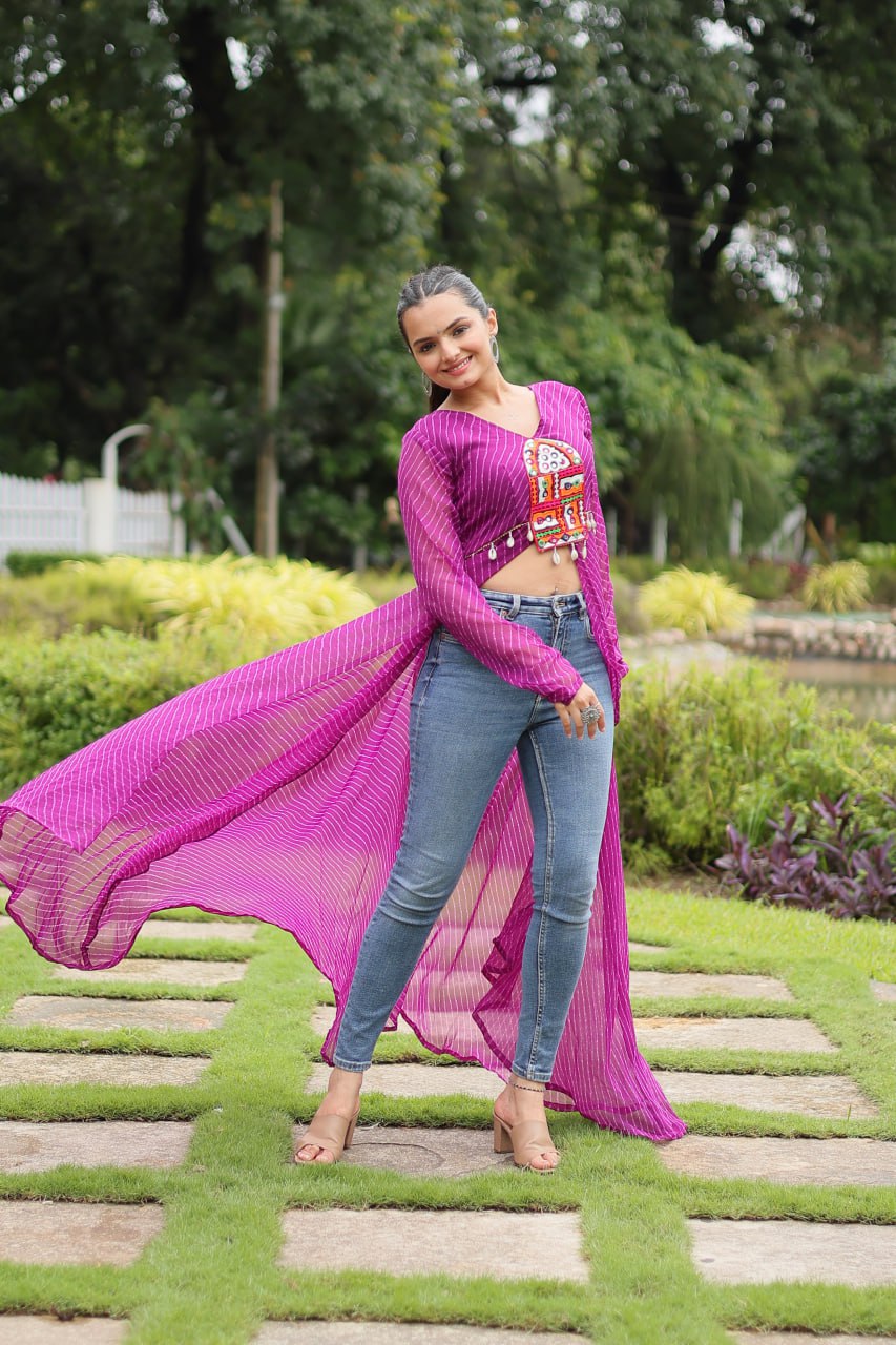 Purple Indo-Fusion Style With This Faux Georgette Jacket-Style Kurti