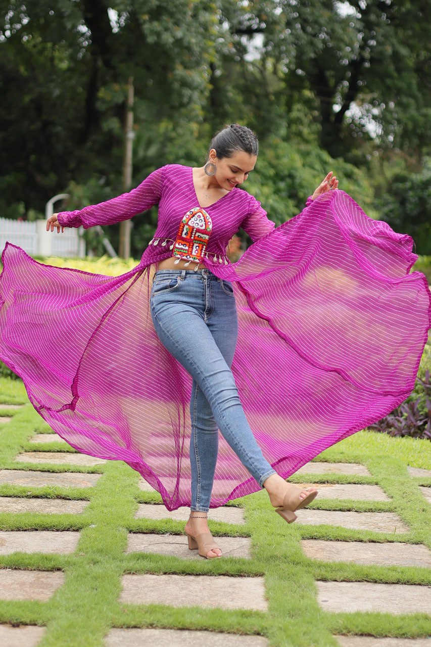 Purple Indo-Fusion Style With This Faux Georgette Jacket-Style Kurti
