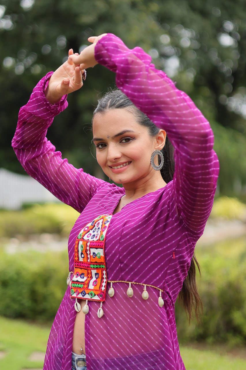 Purple Indo-Fusion Style With This Faux Georgette Jacket-Style Kurti