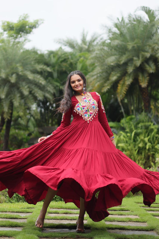 Maroon Rayon Garba Dress