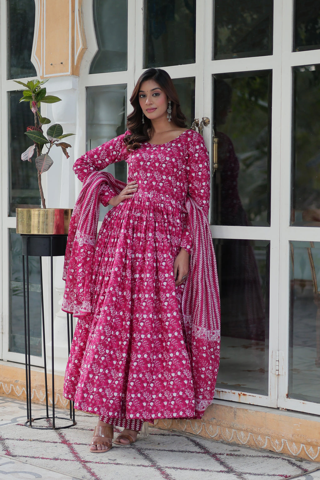 pink cotton kurta with dupatta 