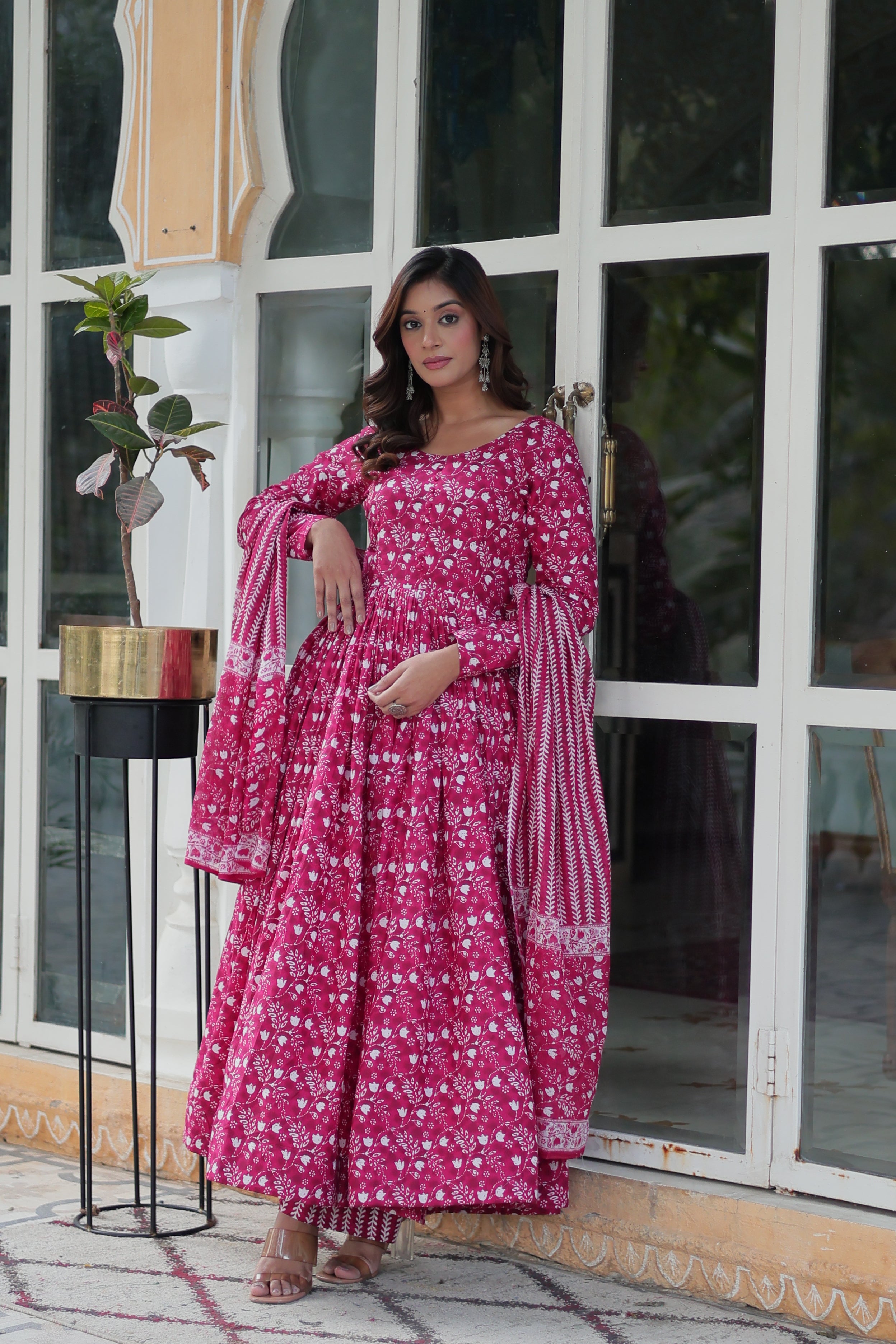 pink cotton kurta with dupatta 