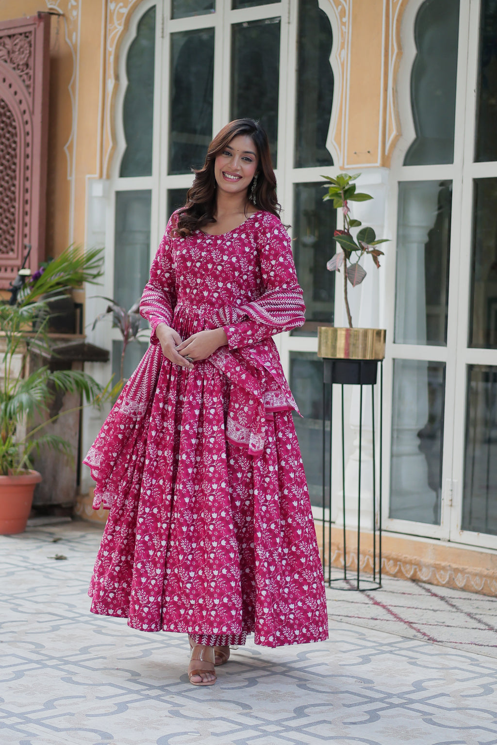 pink cotton kurta with dupatta 