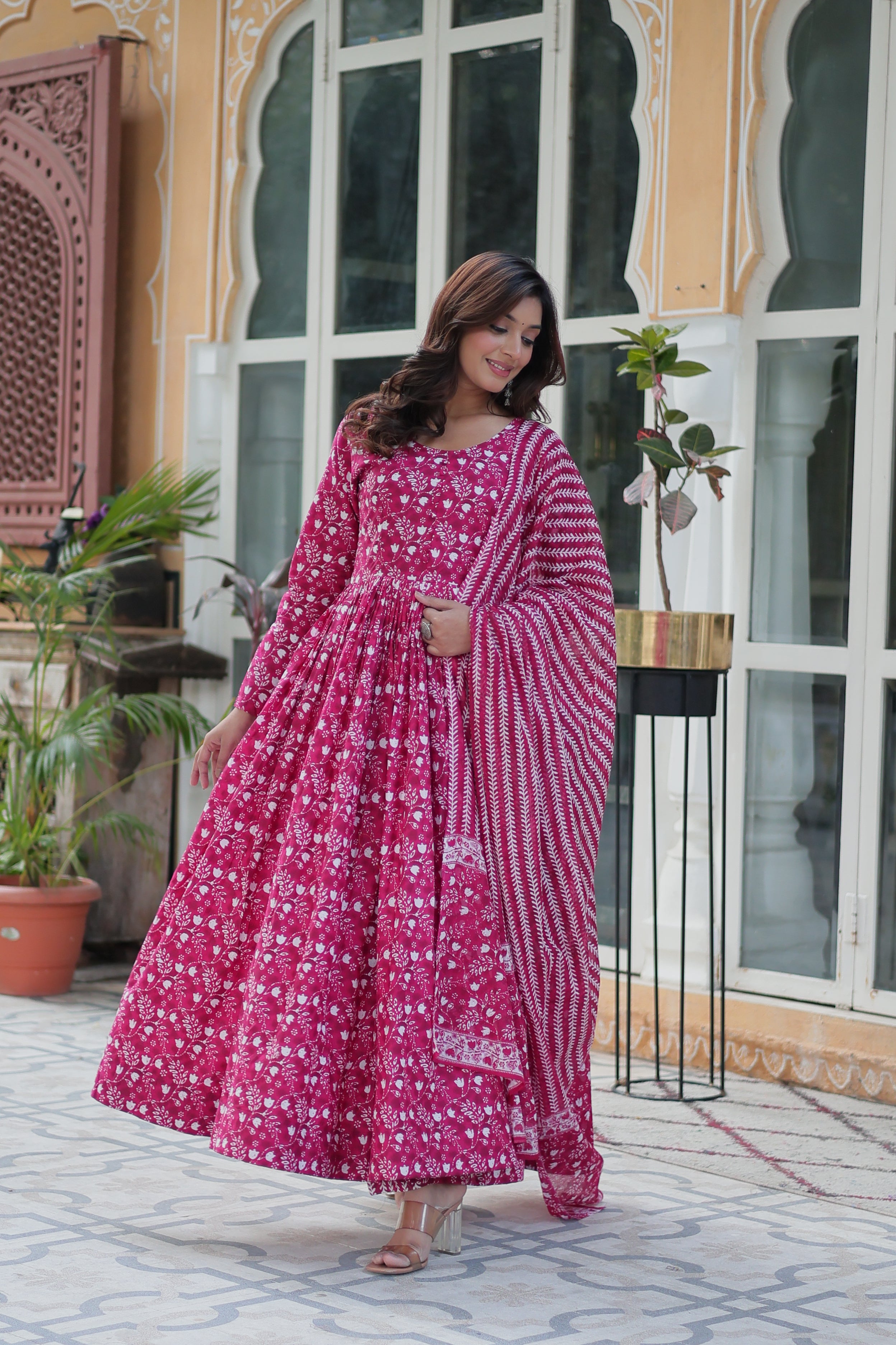 pink cotton kurta with dupatta 