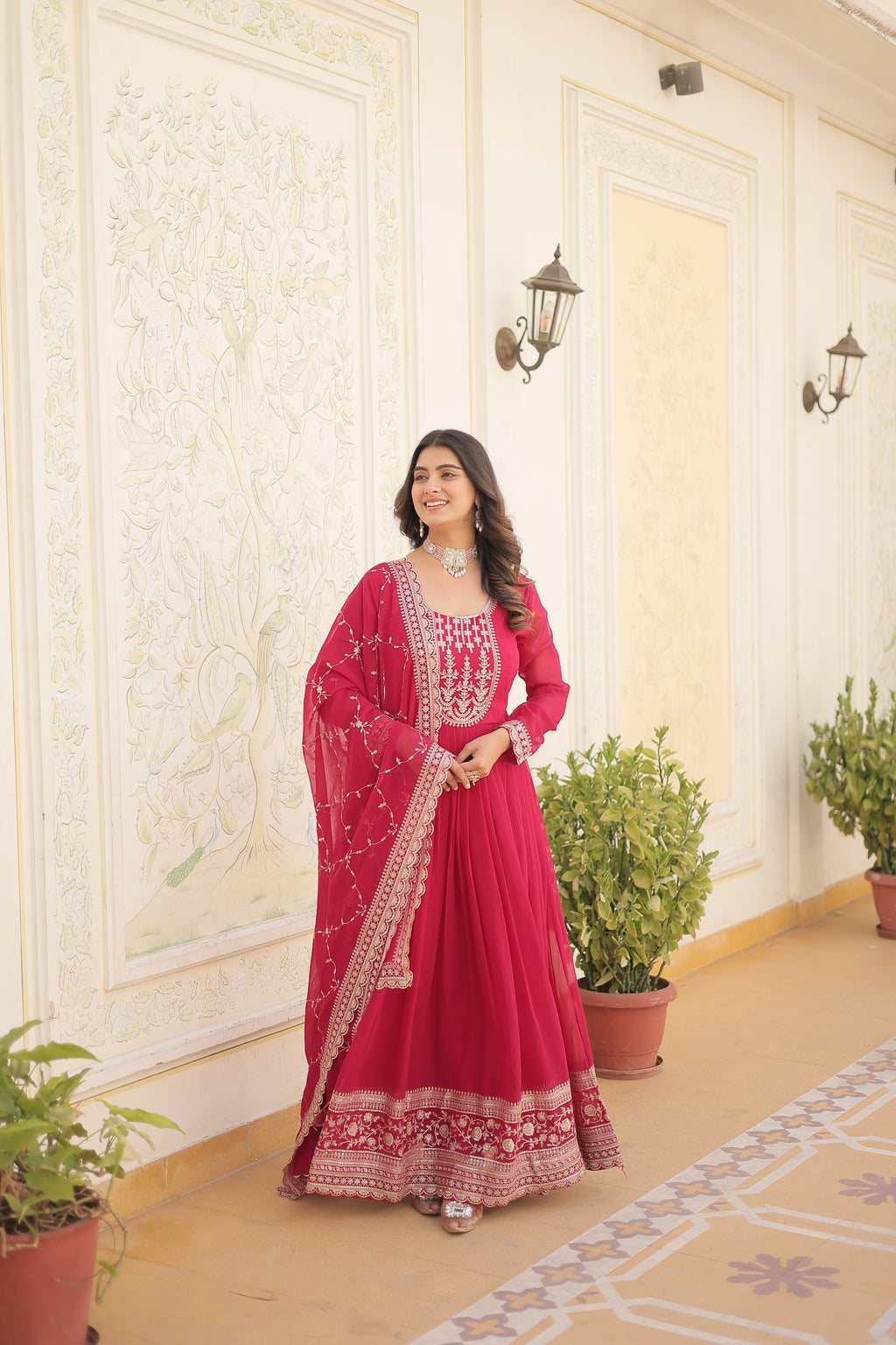 pink embroidered gown 