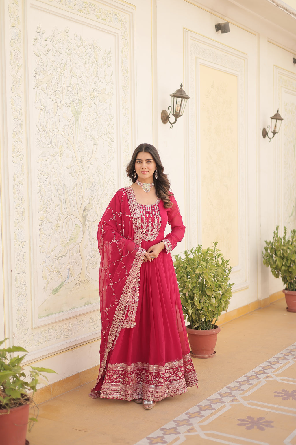 pink embroidered gown 
