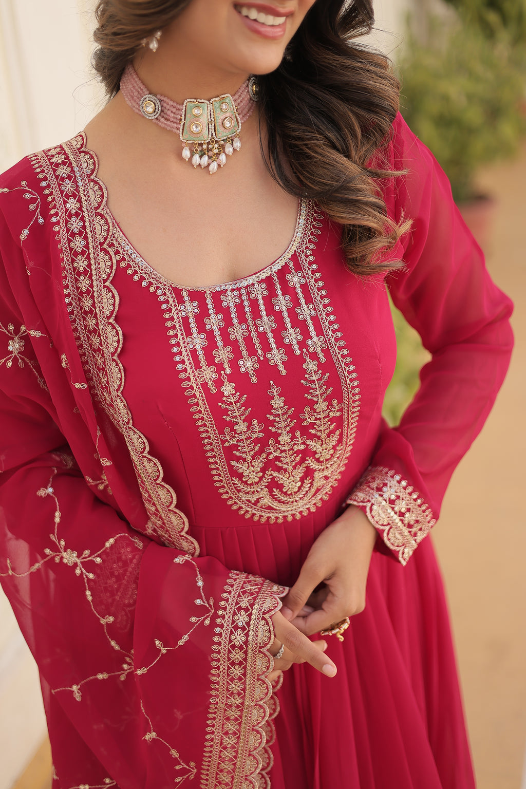 pink embroidered gown 