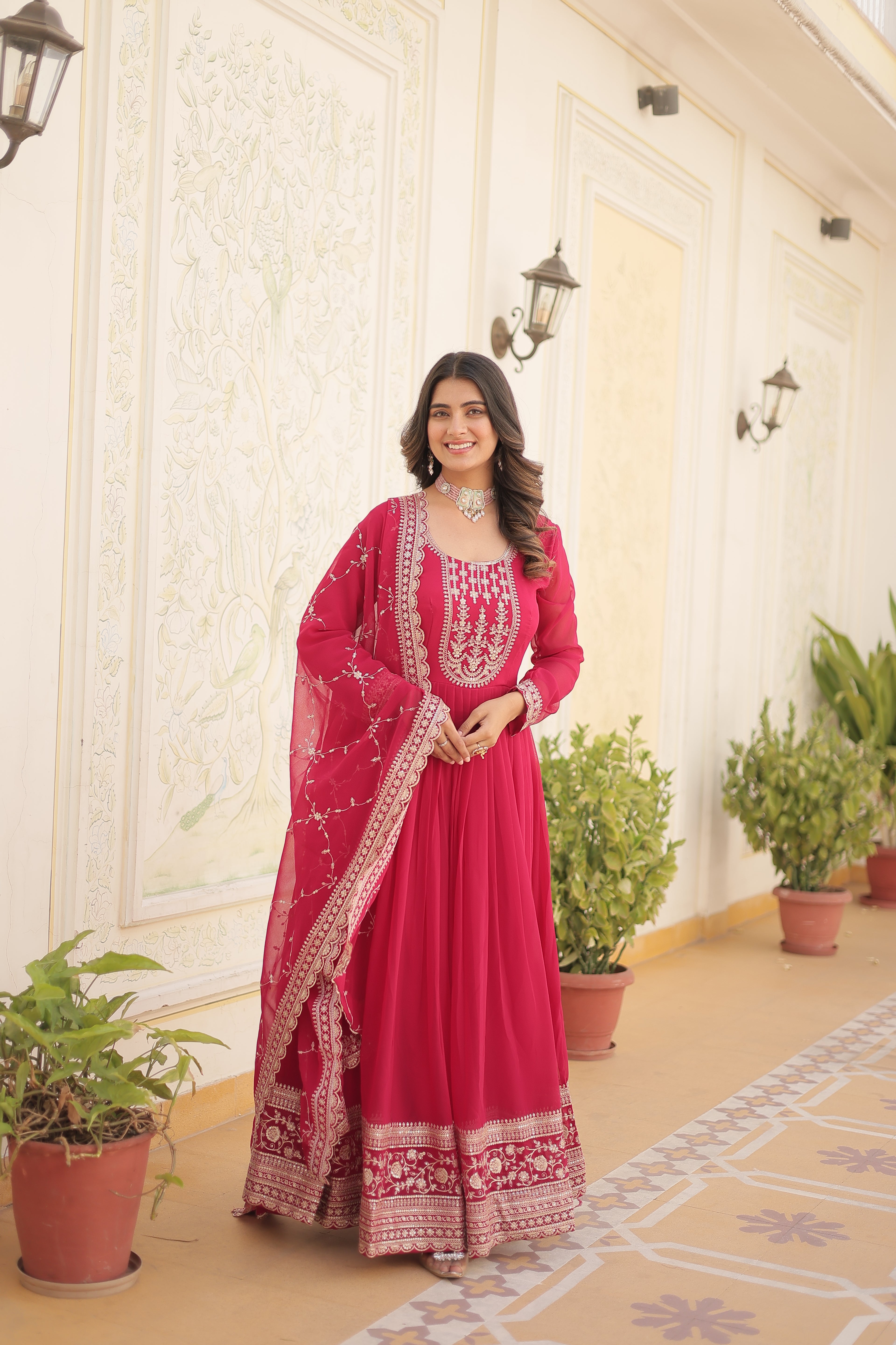 pink embroidered gown 