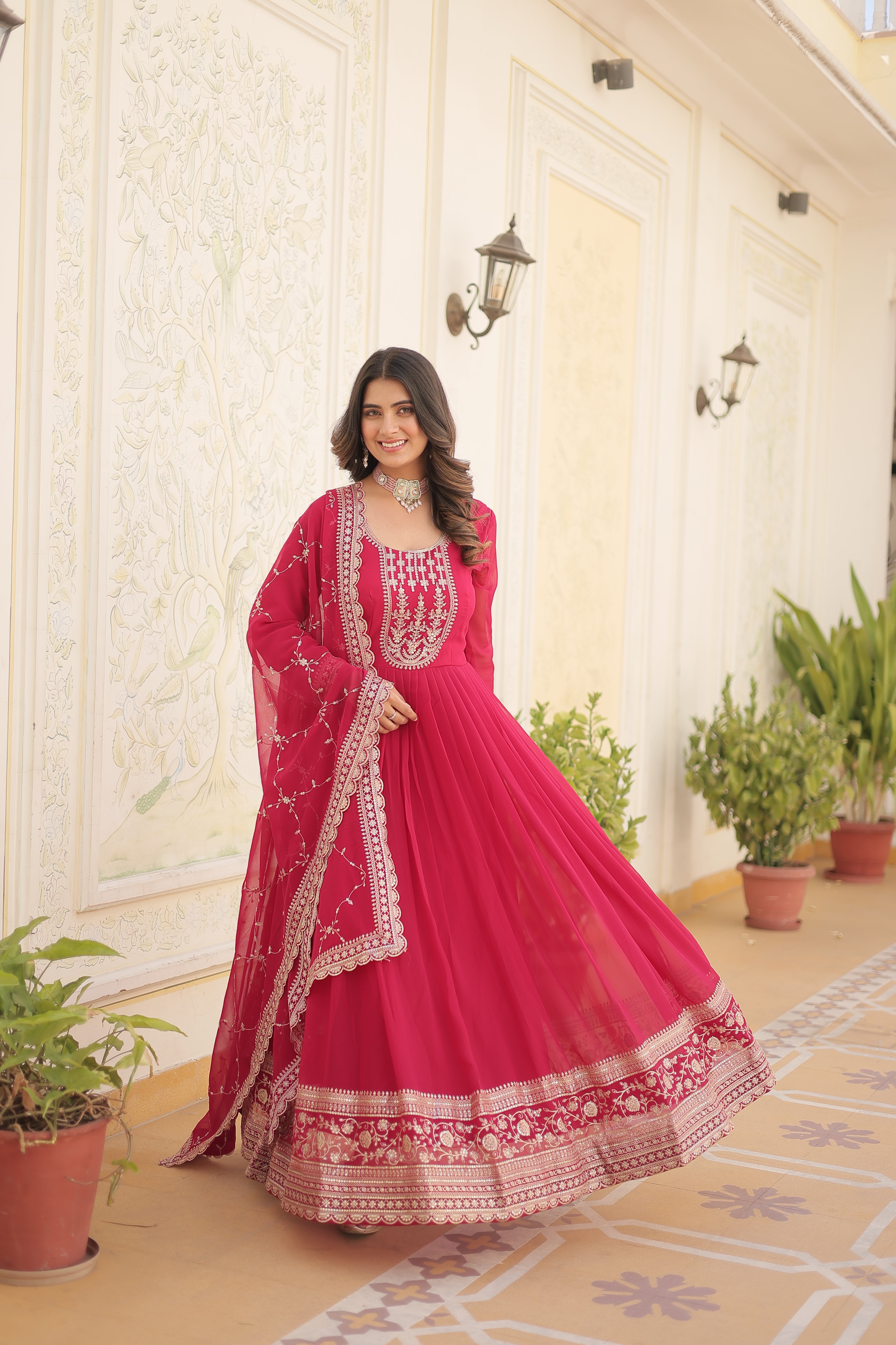 pink embroidered gown 
