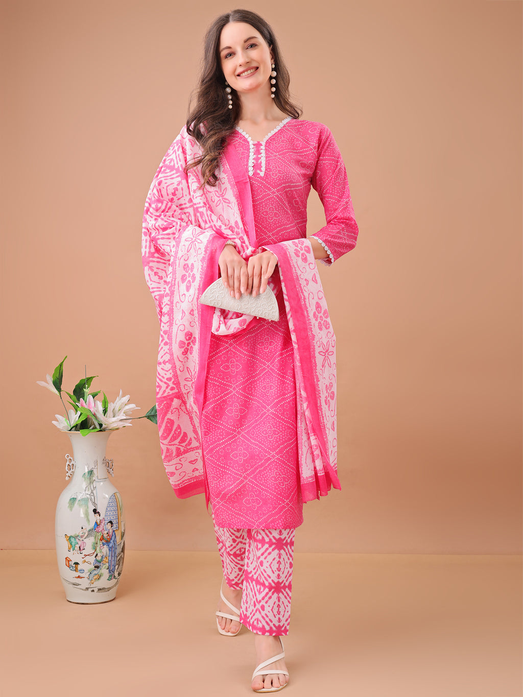 pink printed kurta set main
