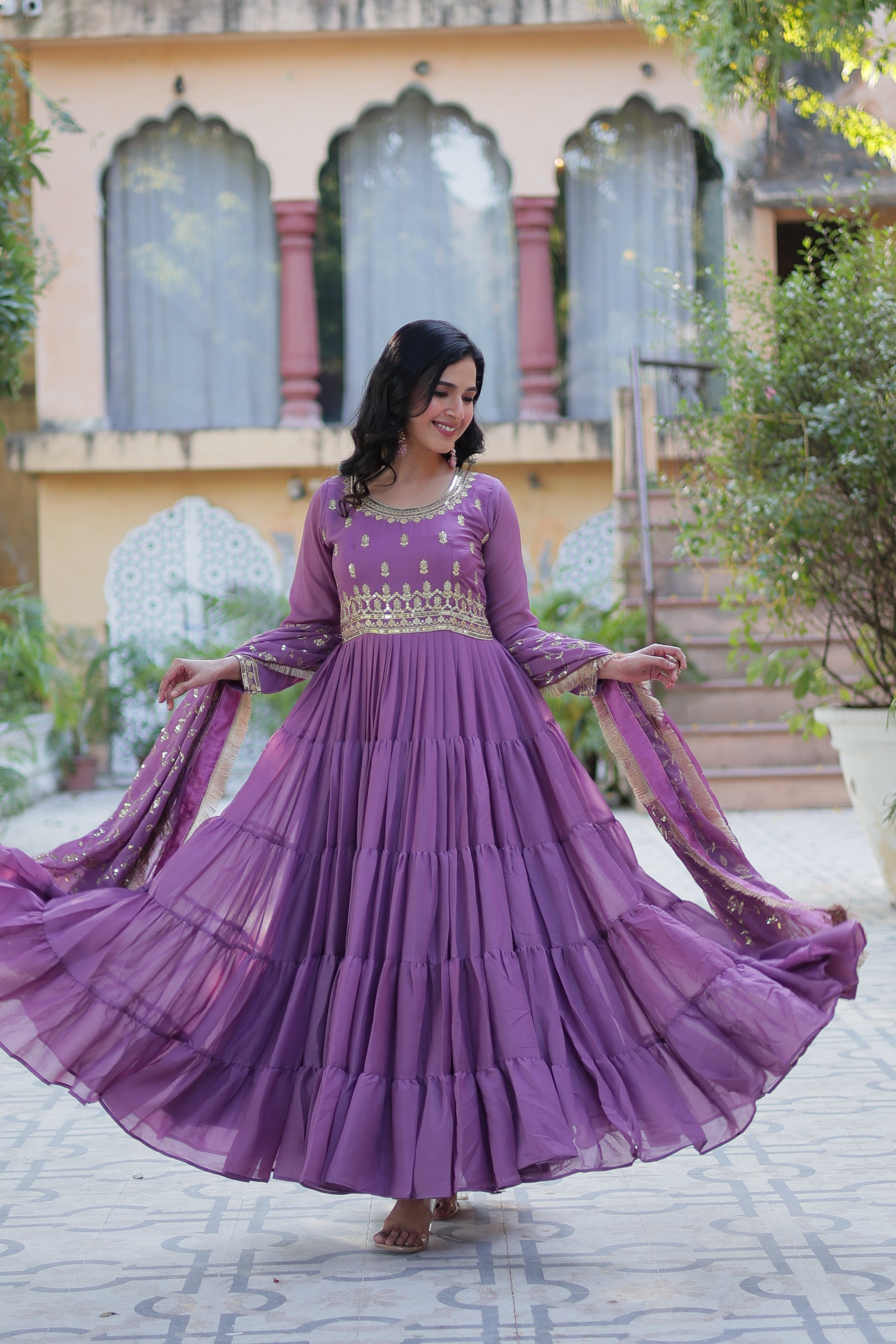 pink purple gown with dupatta 