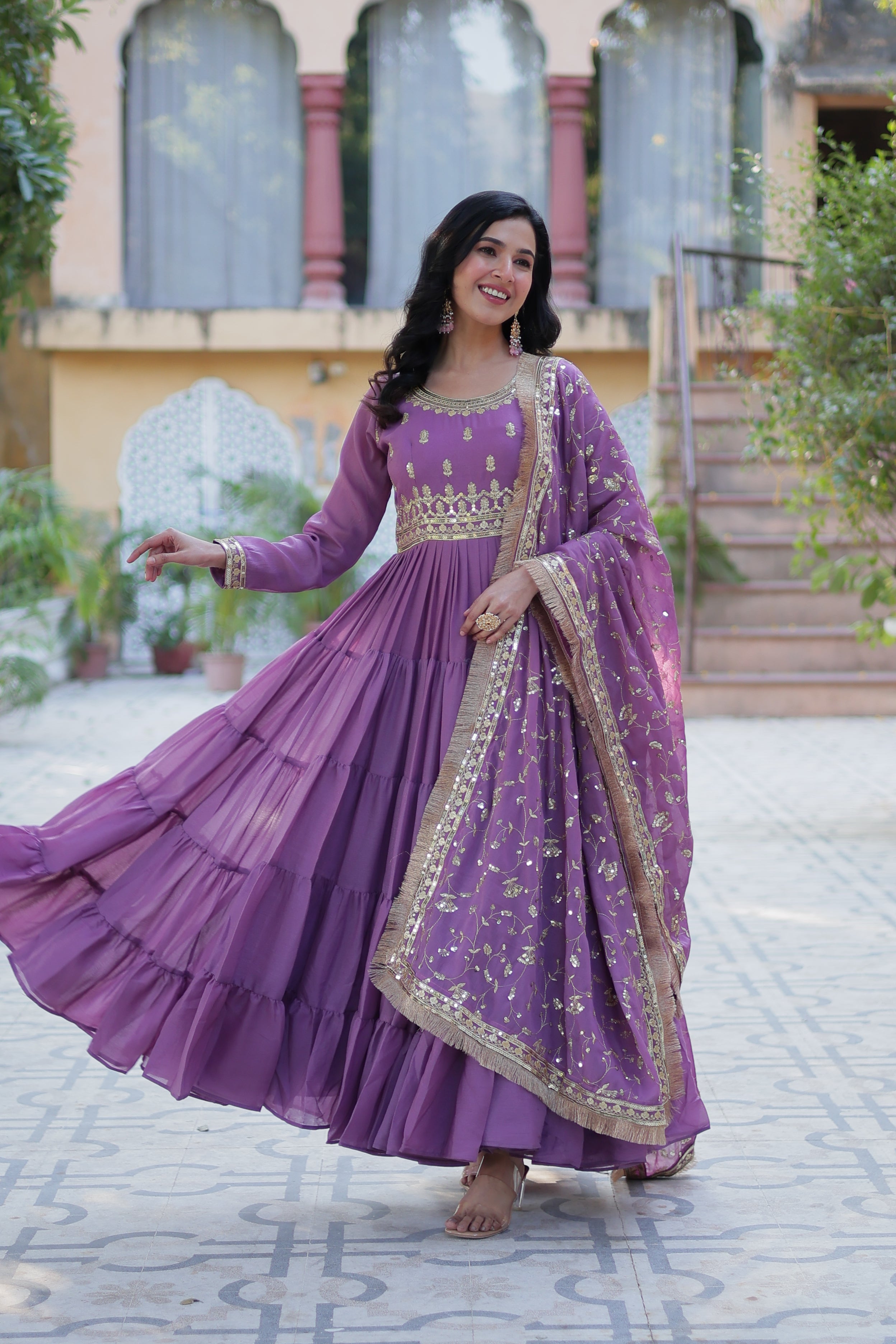 pink purple gown with dupatta 6