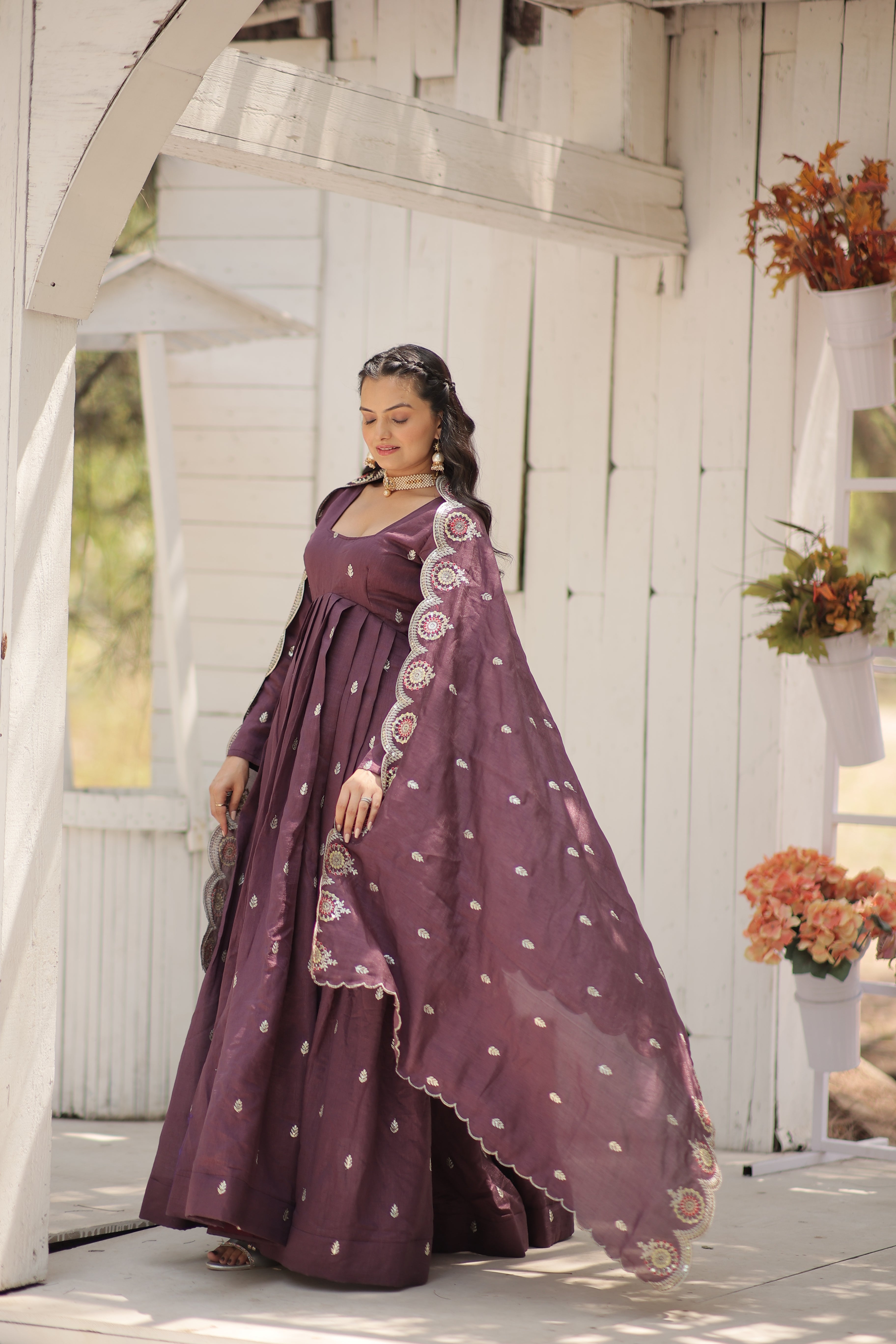 pink silk gown with dupatta 