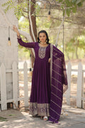 purple embroidered georgette gown with dupatta main