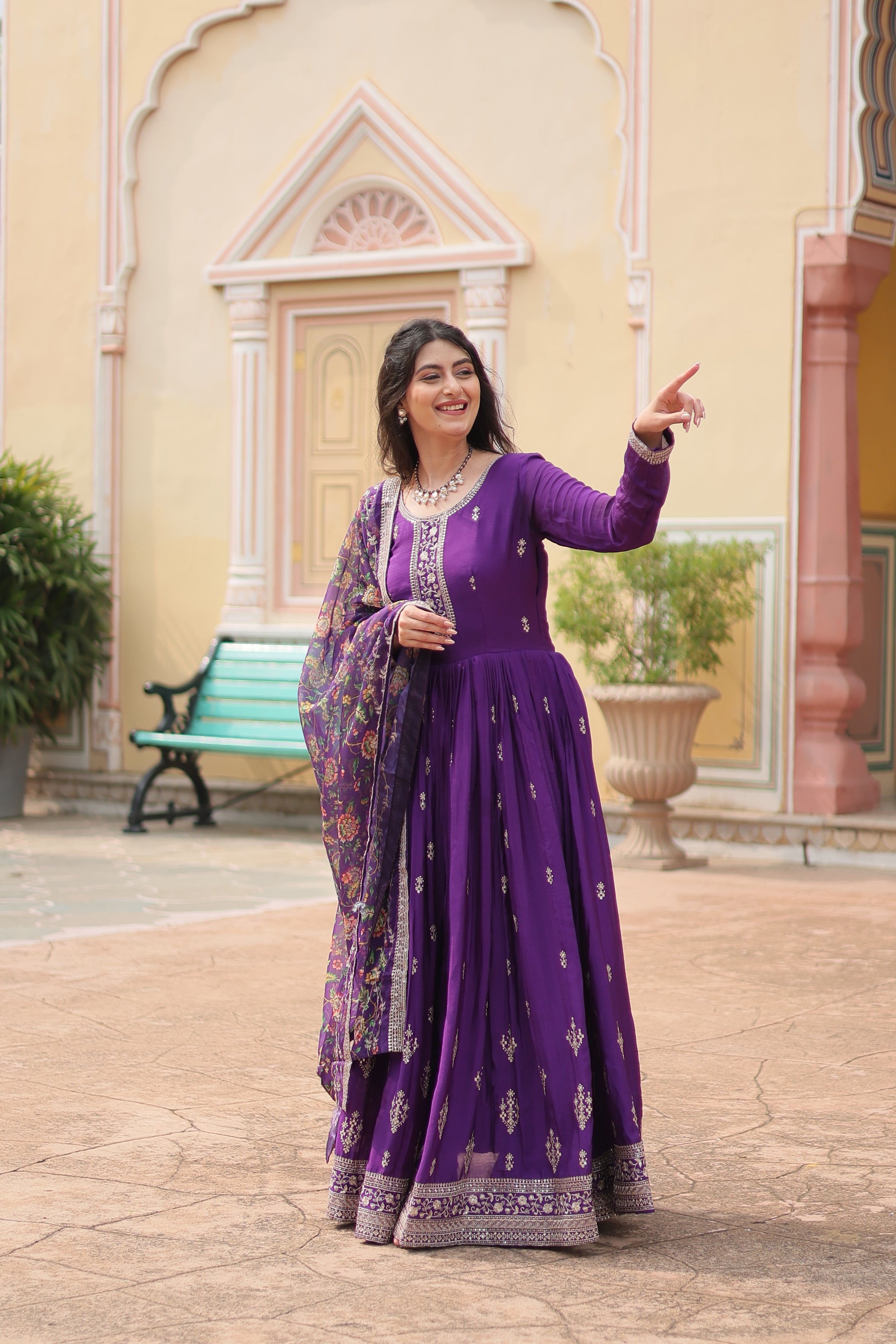 purple embroidered gown with dupatta main