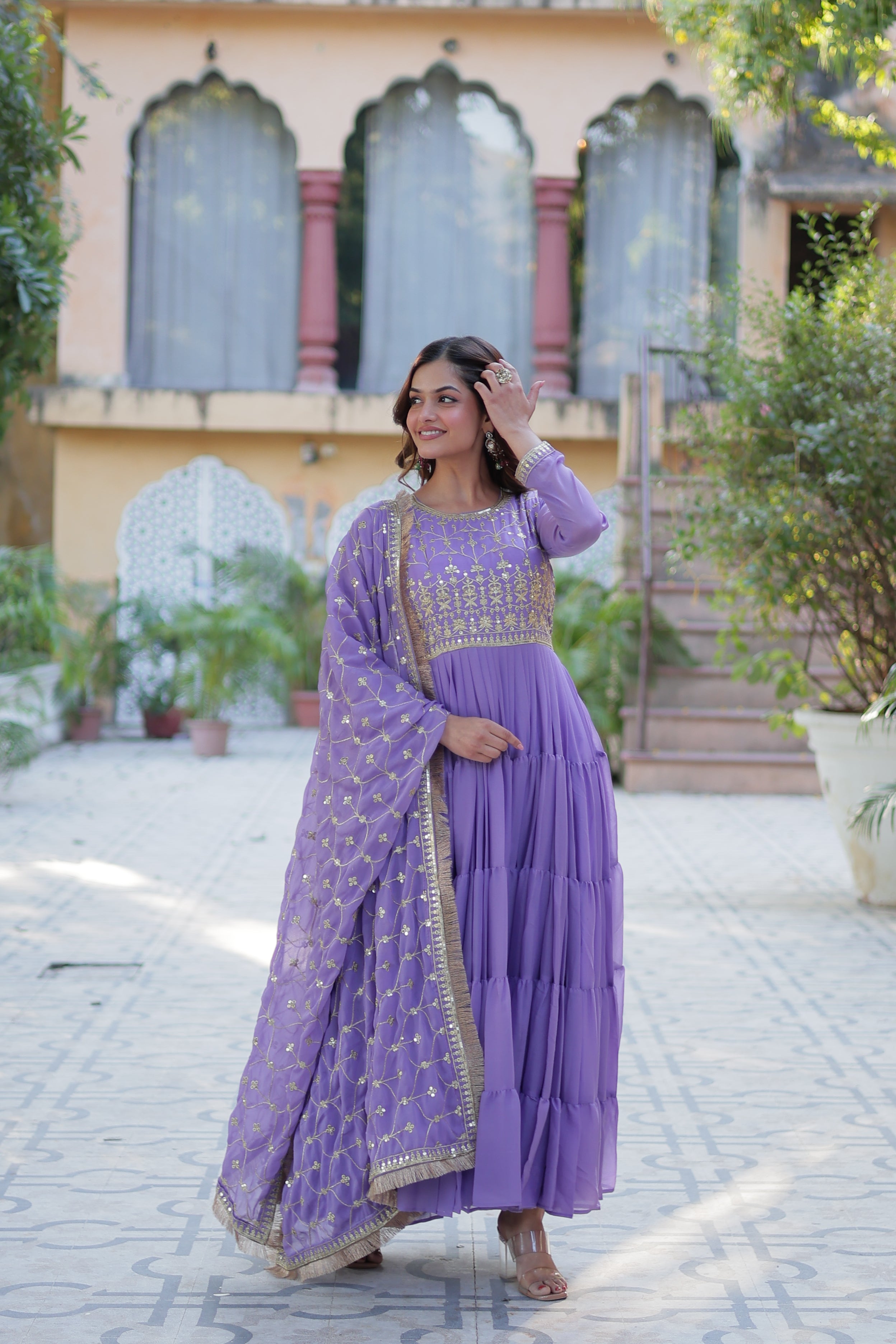 purple gown with dupatta 