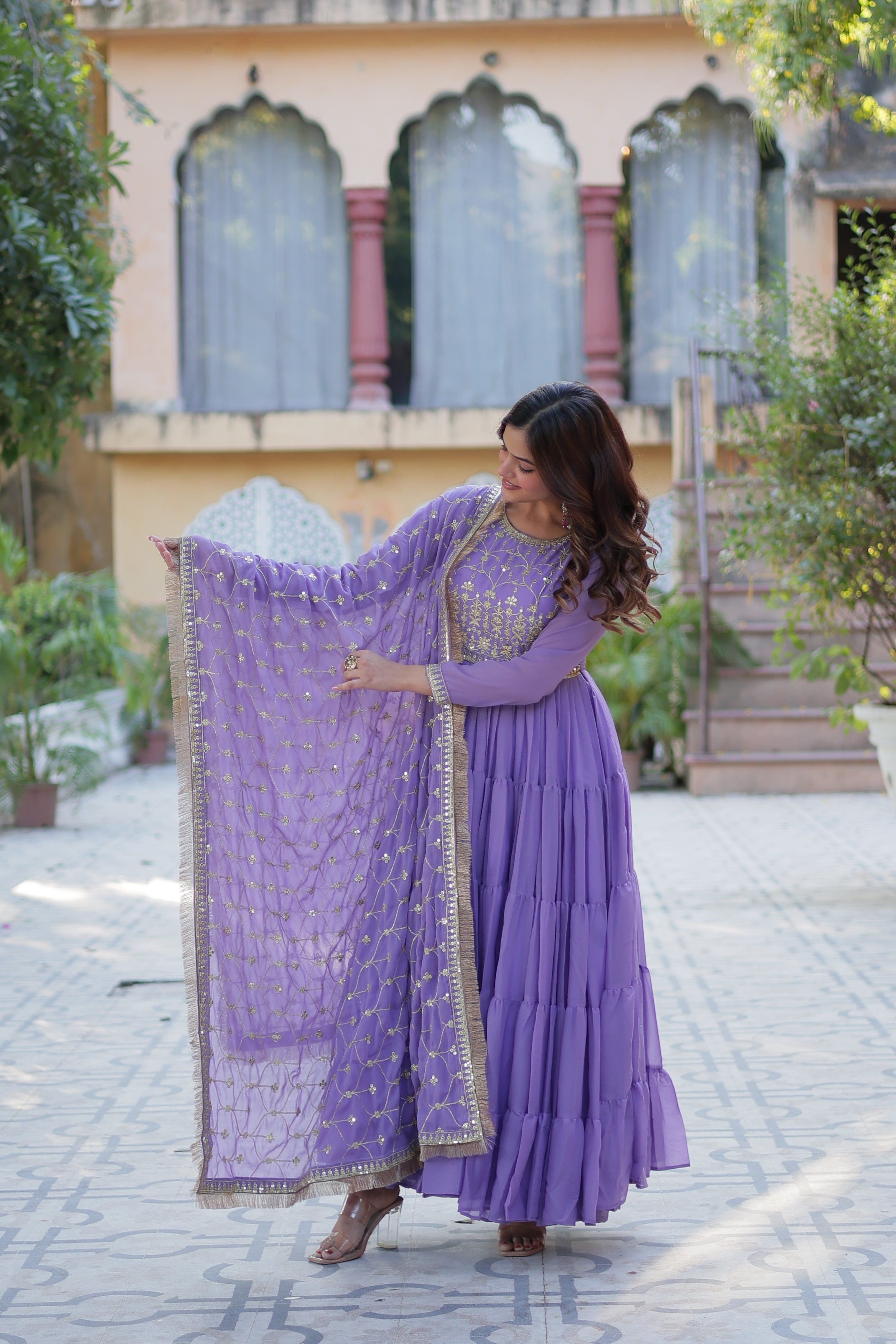 purple gown with dupatta 