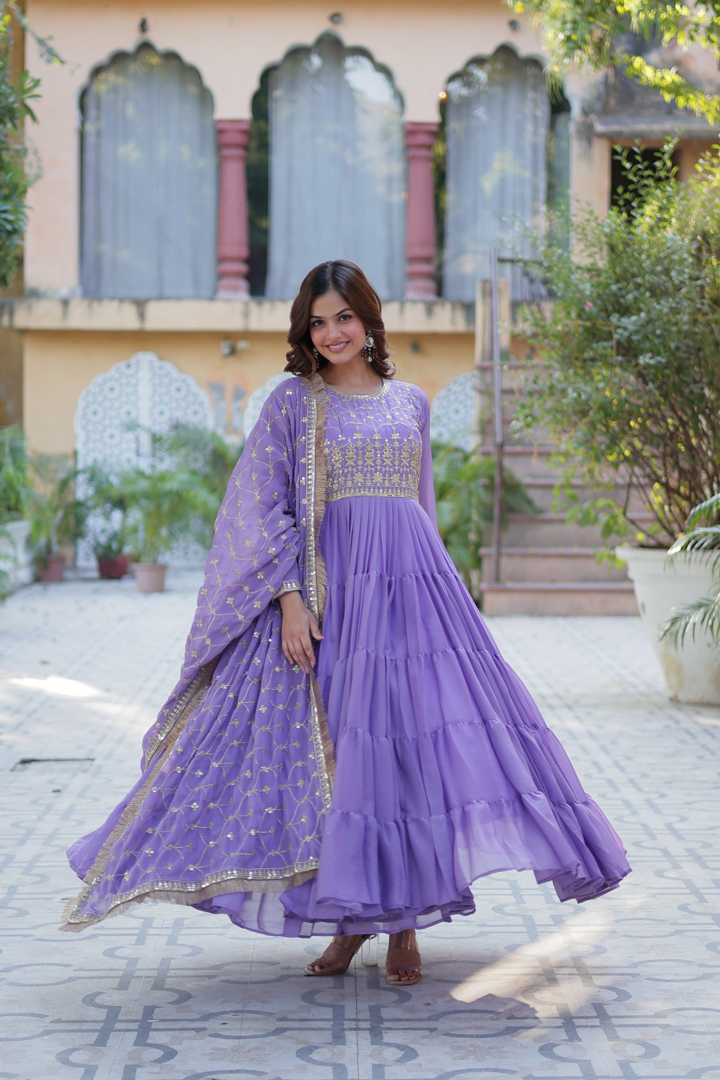 purple gown with dupatta 