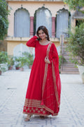 red georgette embroidered gown main