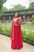 red georgette gown with dupatta main
