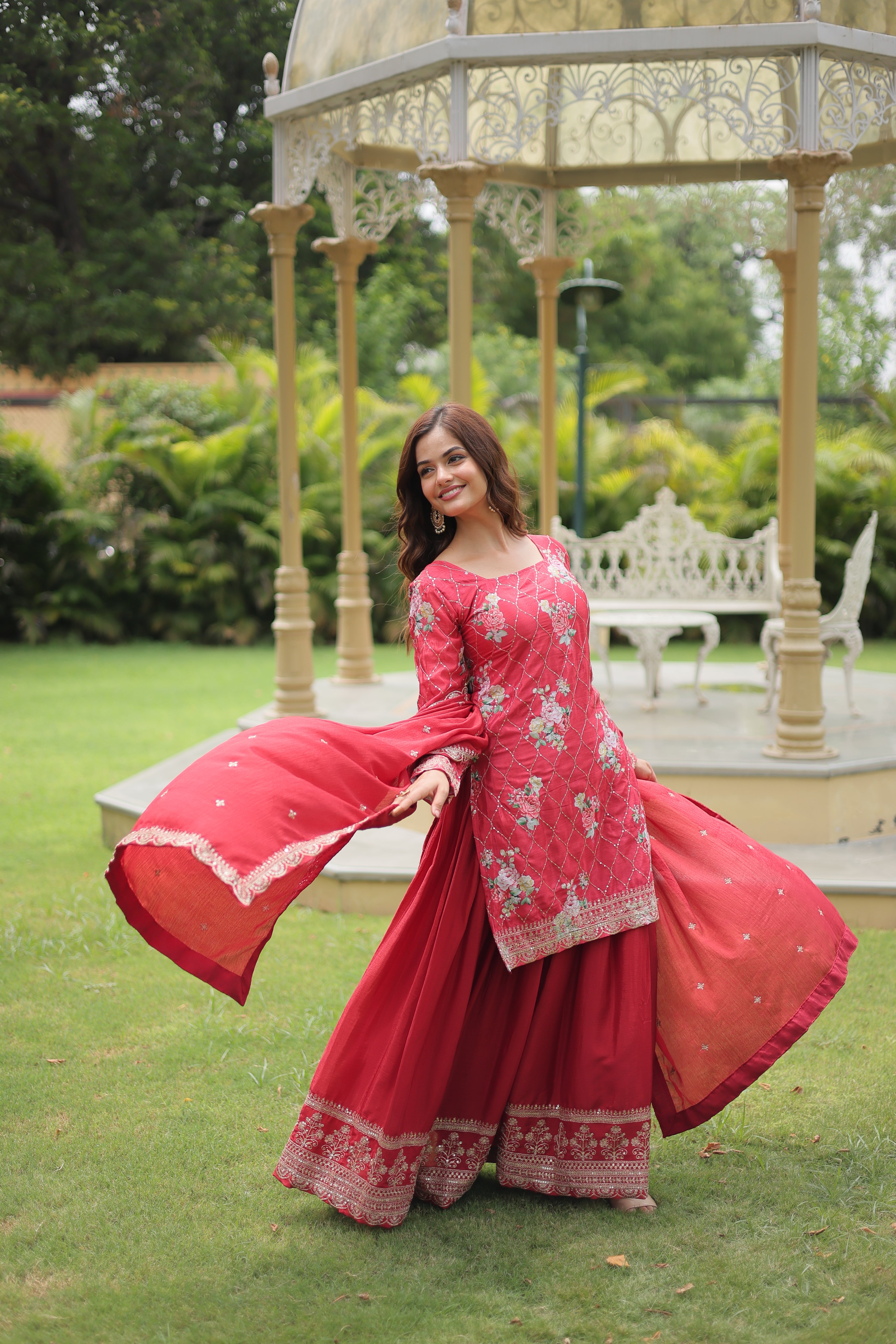 red sharara suit set 