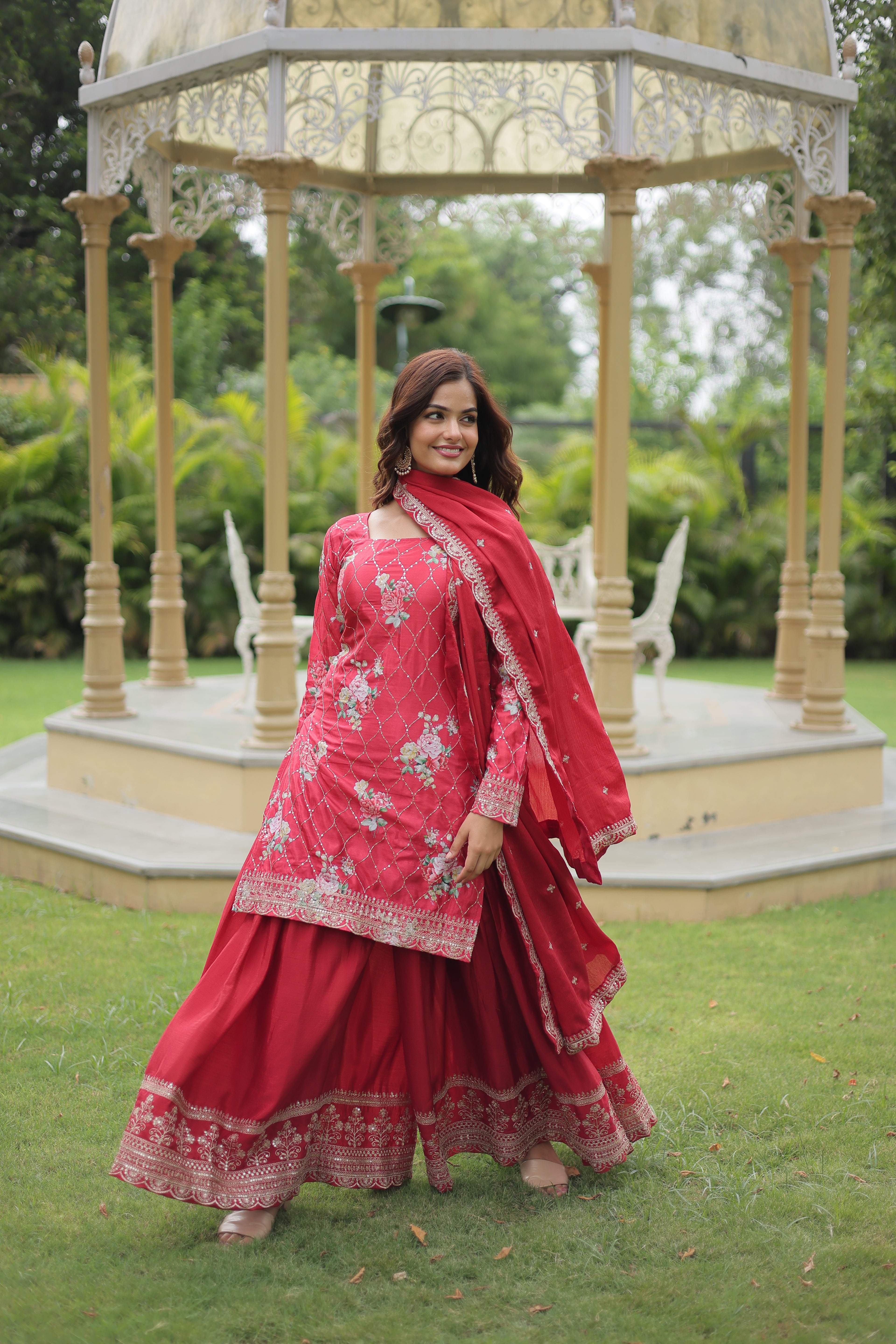 red sharara suit set 