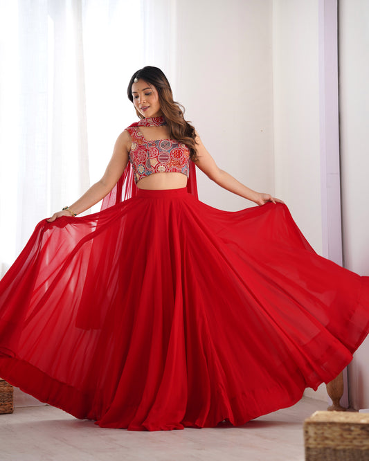 red solid lehenga set for women 
