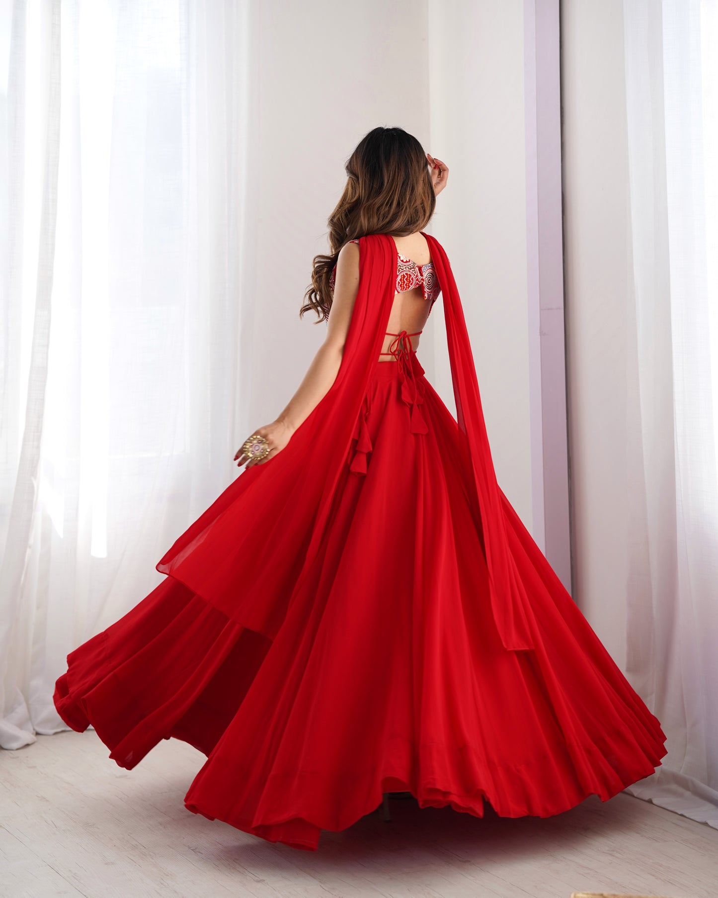 red solid lehenga set for women 