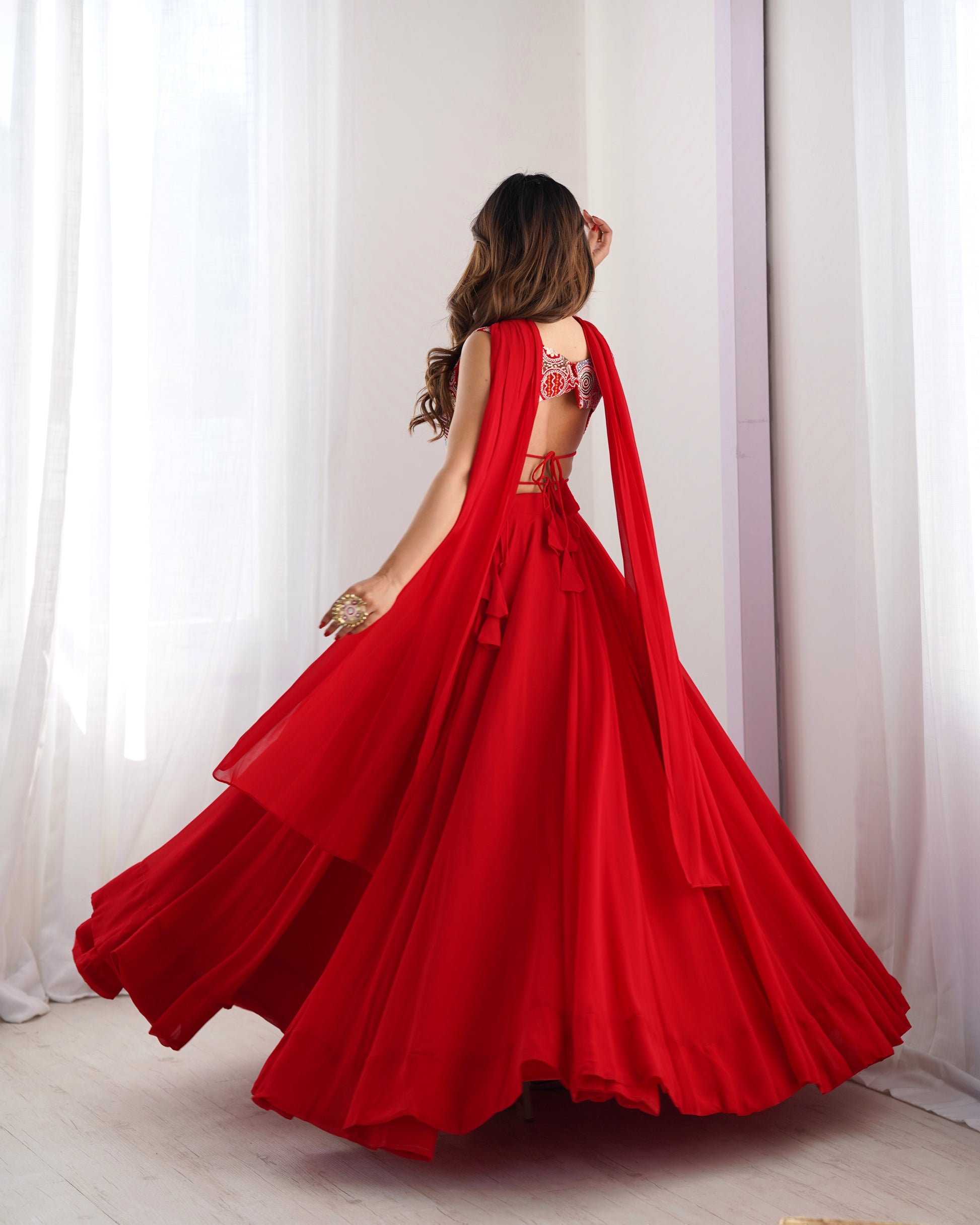 red solid lehenga set for women 
