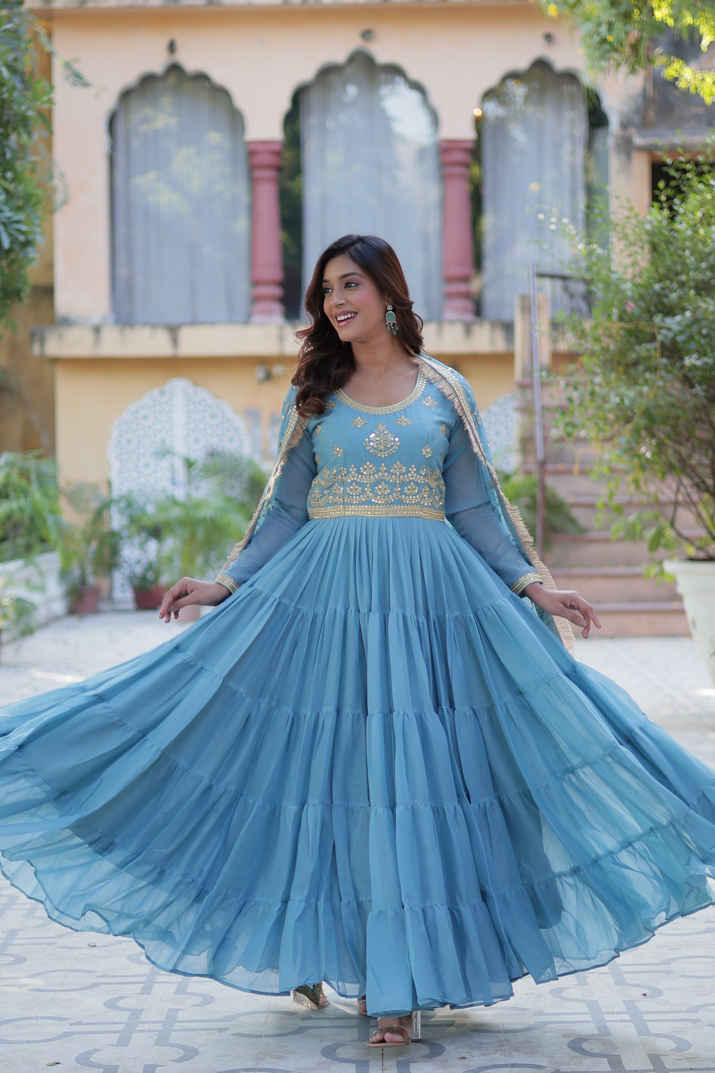 sky blue gown with dupatta 2