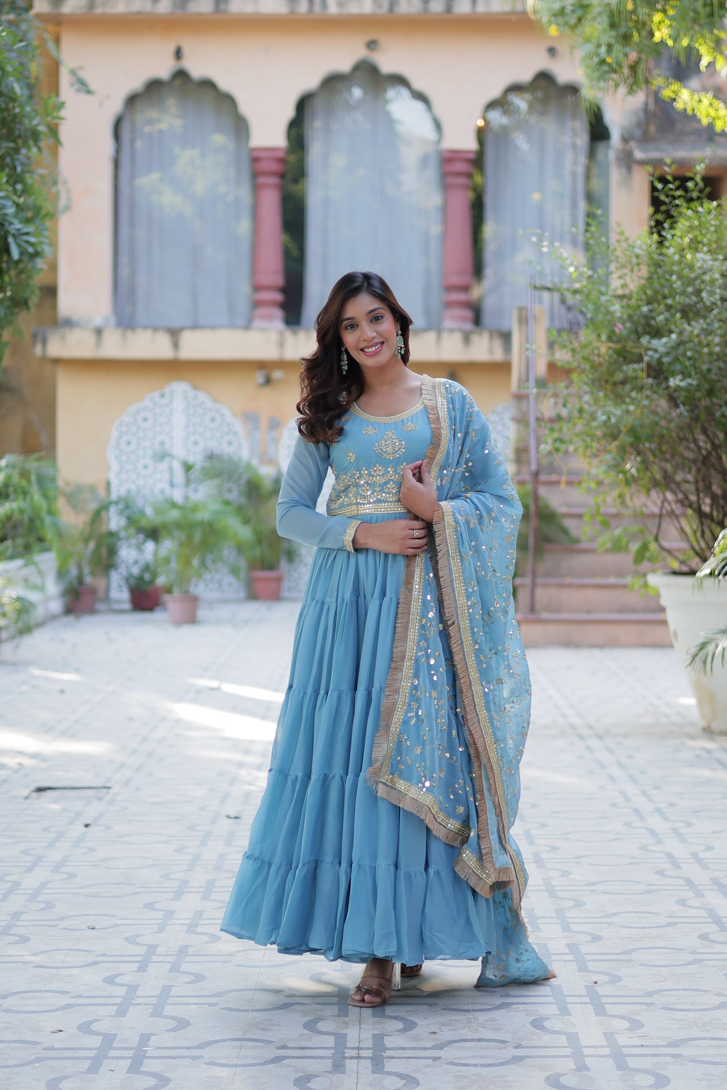 sky blue gown with dupatta main