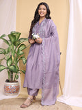 purple roman silk embroidery kurta set