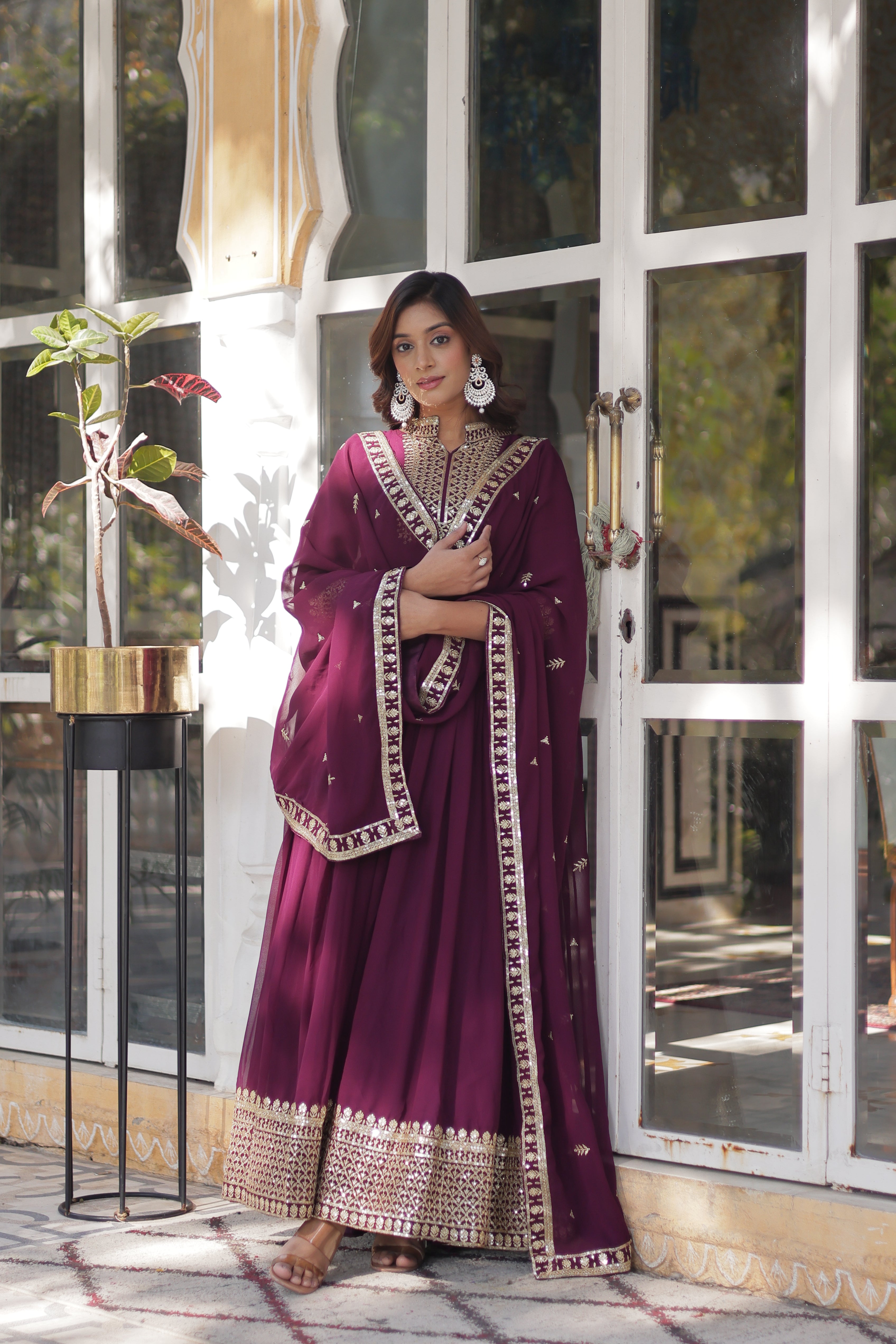 wine gown with dupatta 