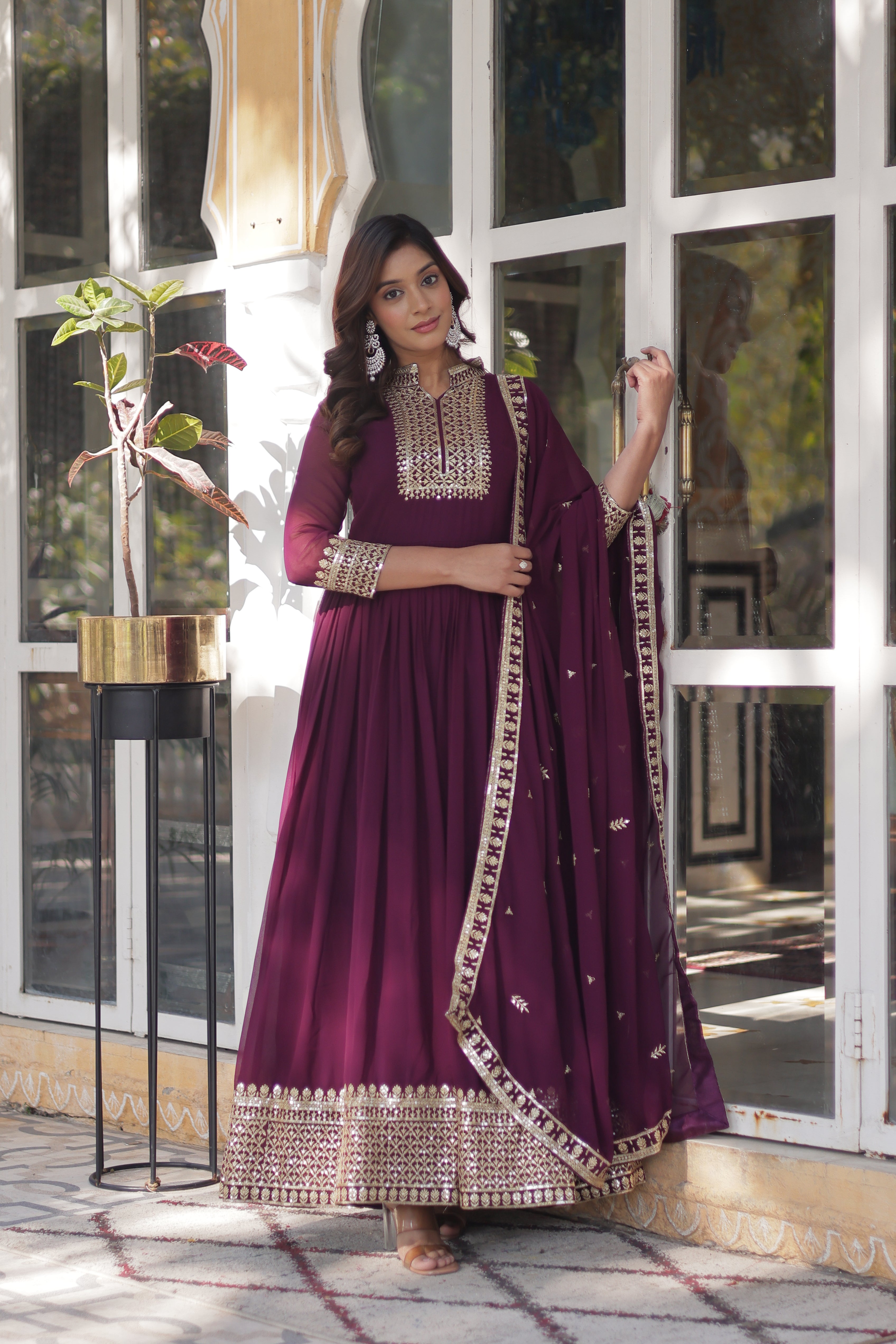 wine gown with dupatta 