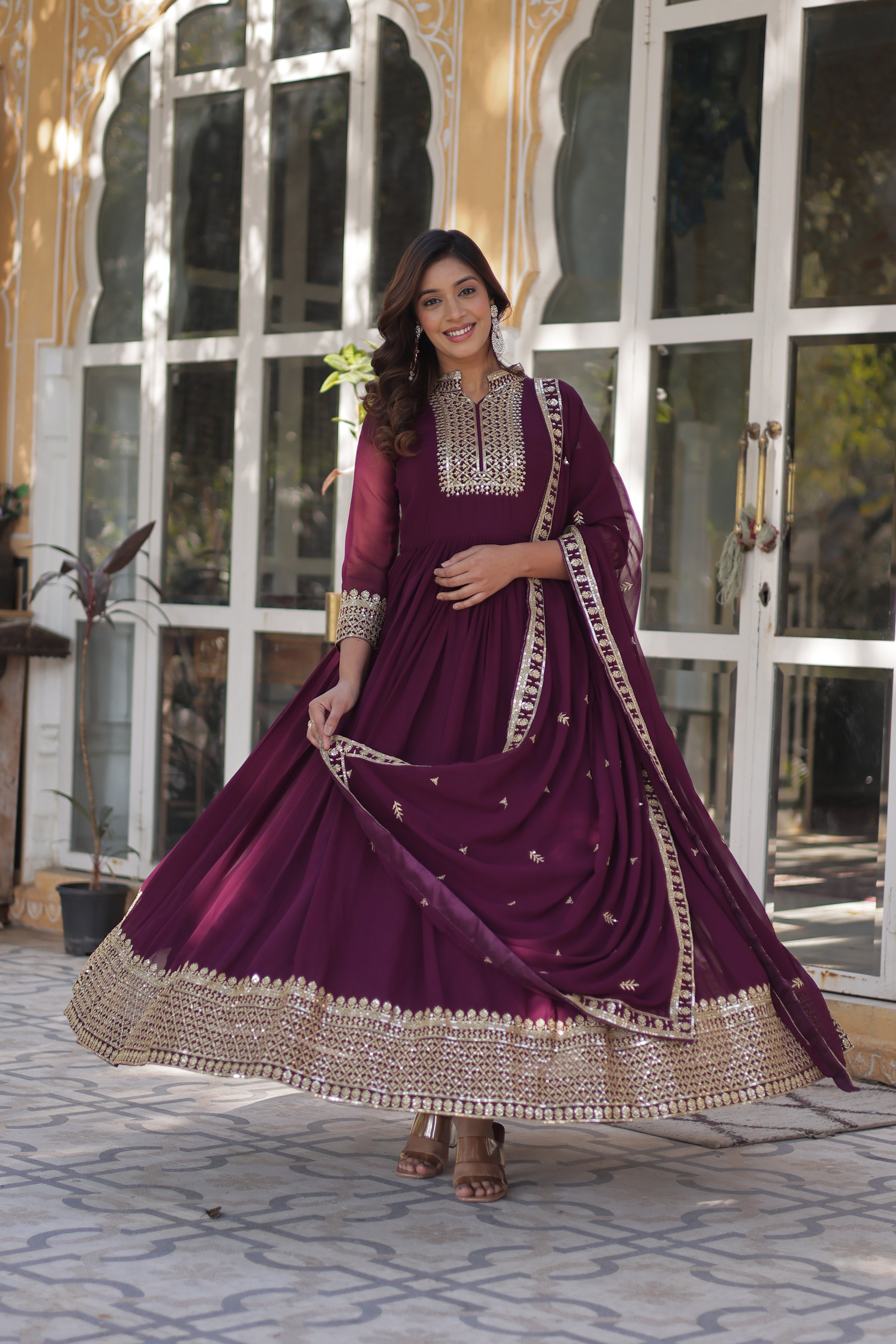 wine gown with dupatta 